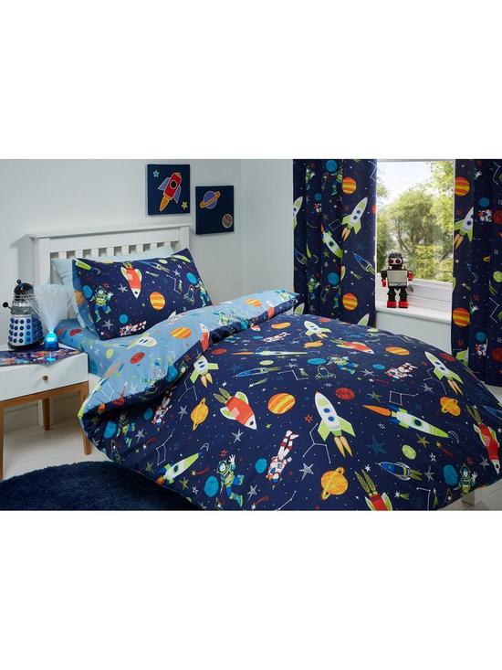 front image of bedlam-supersonic-glow-in-the-dark-single-duvet-cover-set-multi