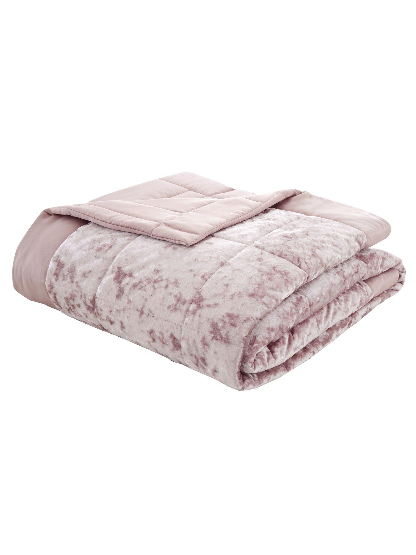 Catherine Lansfield Crushed Velvet Bedspread Throw Pink littlewoods