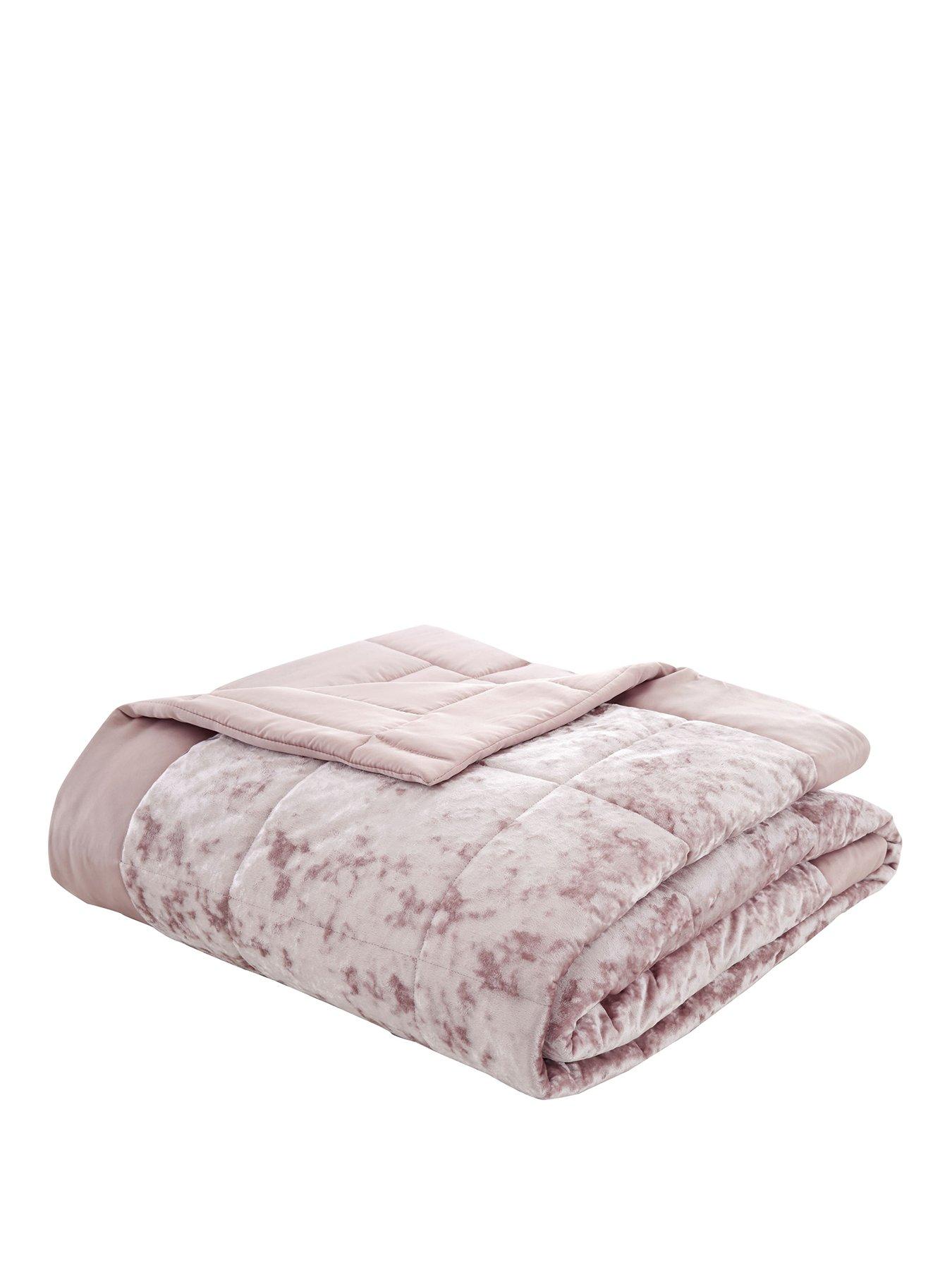 Catherine Lansfield Crushed Velvet Bedspread Throw Pink