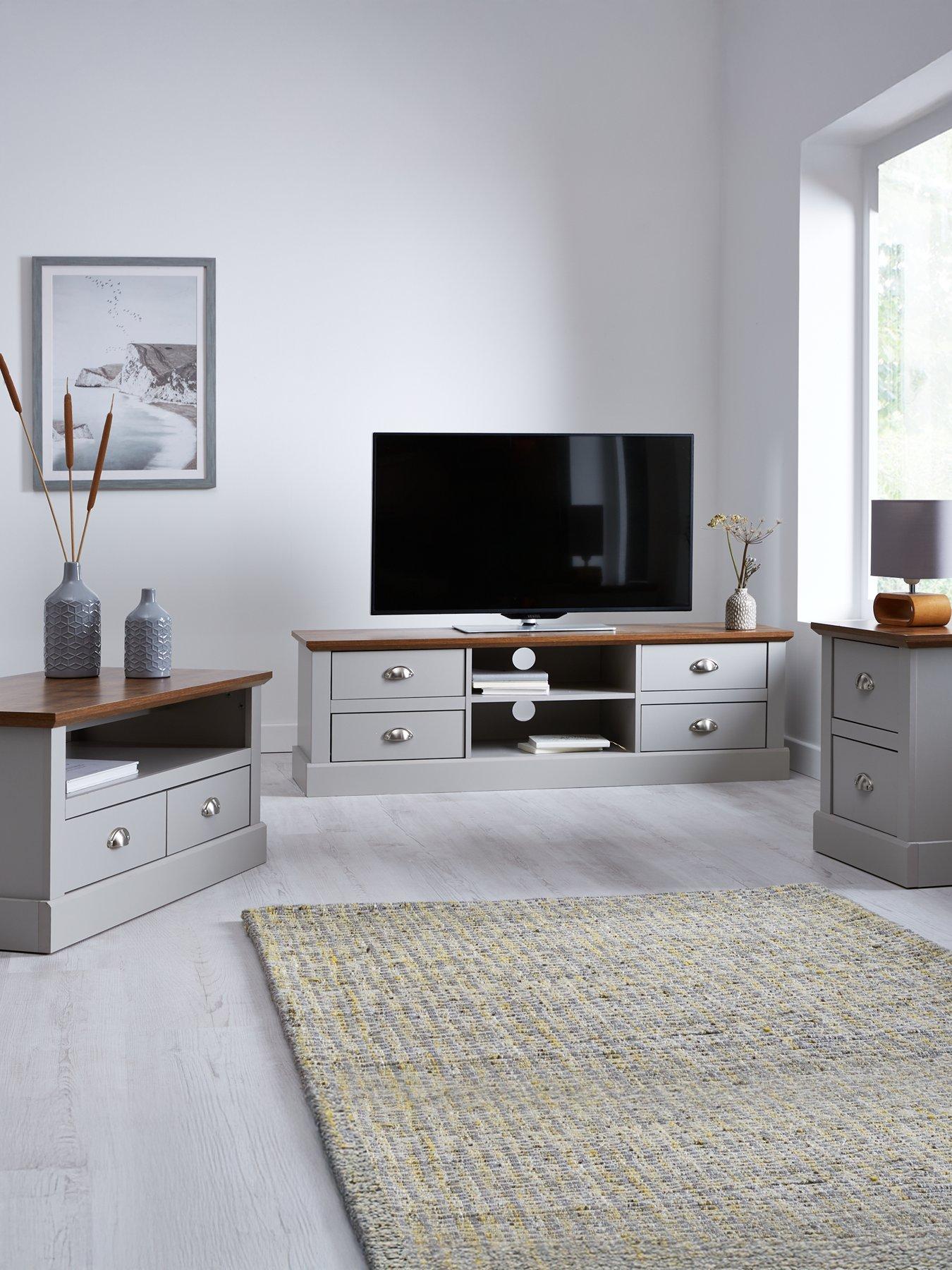 The Very Collection Crawford 3 Piece Package - TV Unit, Coffee Table and Lamp Table - Grey/Dark Oak Effect