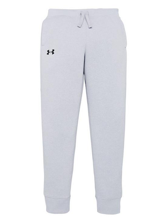 front image of under-armour-childrensnbsprival-cotton-pants-grey-black