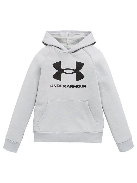 front image of under-armour-rival-fleece-hoodie-greyblack