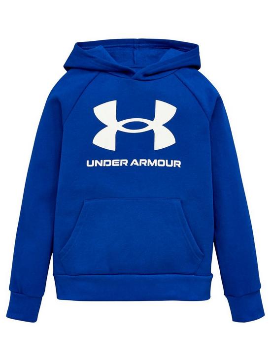 front image of under-armour-childrens-rival-fleece-hoodie-blue
