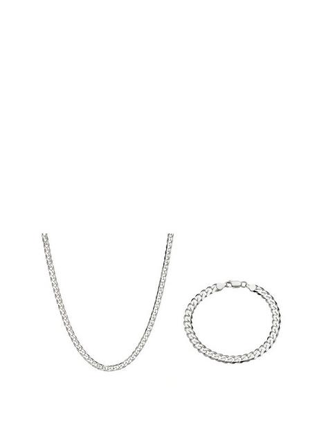 the-love-silver-collection-sterling-silver-1oz-solid-diamond-cut-curb-chain-and-bracelet-set