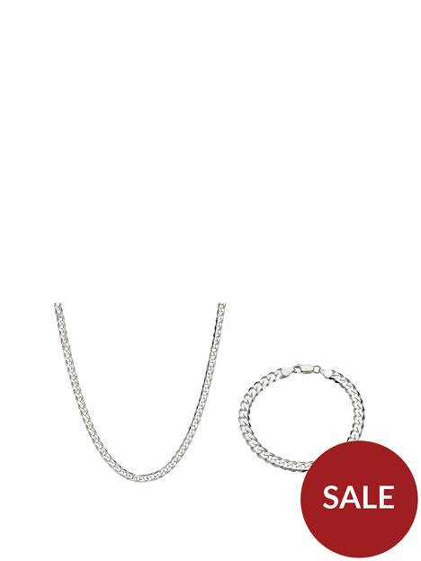 the-love-silver-collection-sterling-silver-1oz-solid-diamond-cut-curb-chain-and-bracelet-set