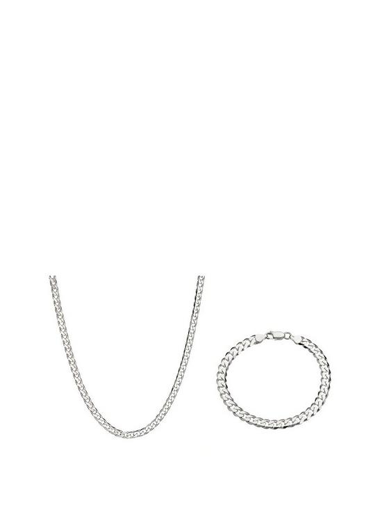 front image of the-love-silver-collection-sterling-silver-1oz-solid-diamond-cut-curb-chain-and-bracelet-set