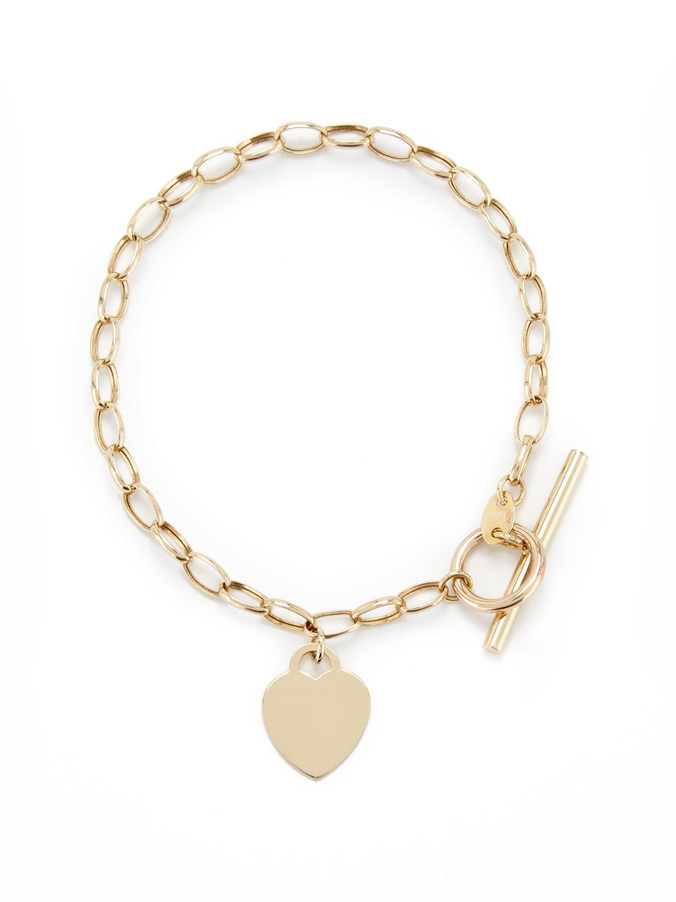 undefined 9ct Gold Heart T-Bar Bracelet