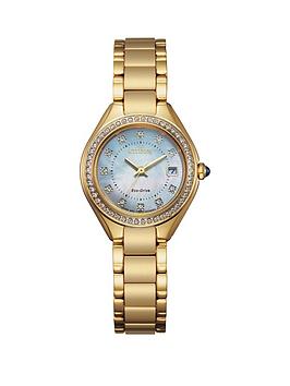 Citizen Citizen Citizen Ladies Eco Drive Gold Stainless Steel Crystal  ... Picture
