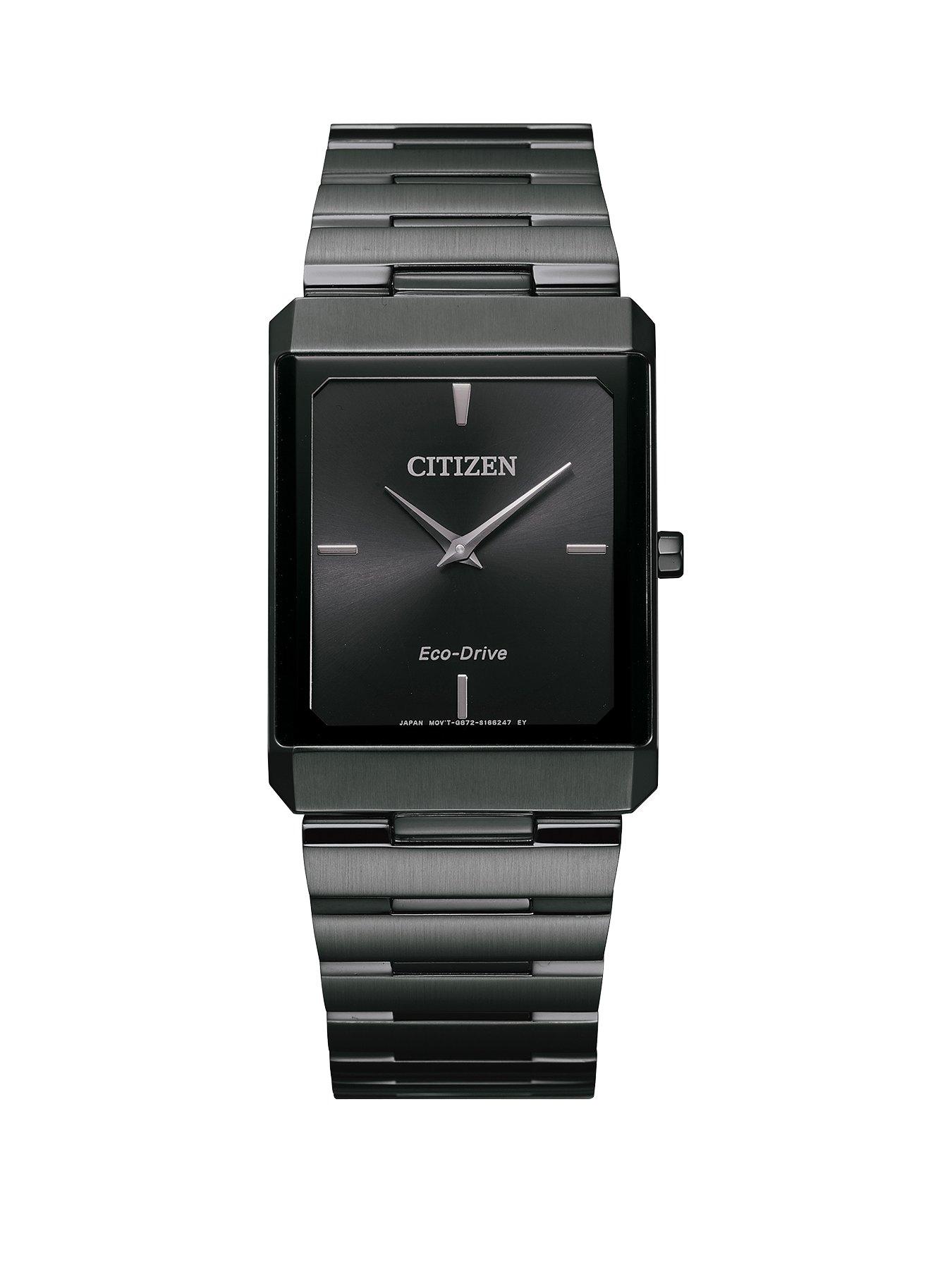citizen men's blue dial black ip chronograph bracelet watch