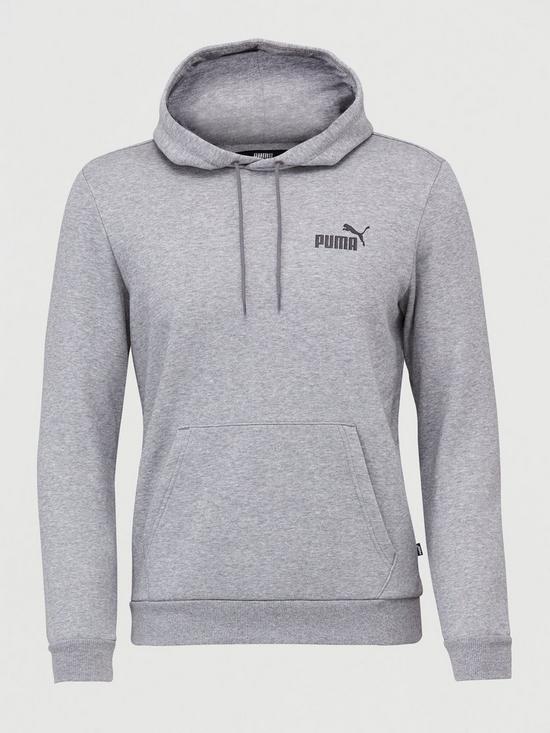 front image of puma-essential-hoodie-grey
