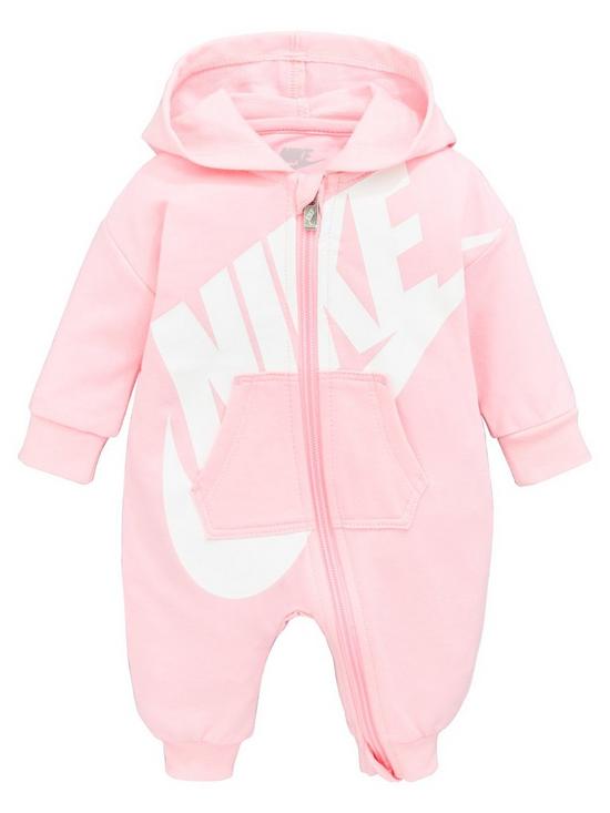 front image of nike-younger-baby-girl-play-all-day-hooded-one-piece-pink