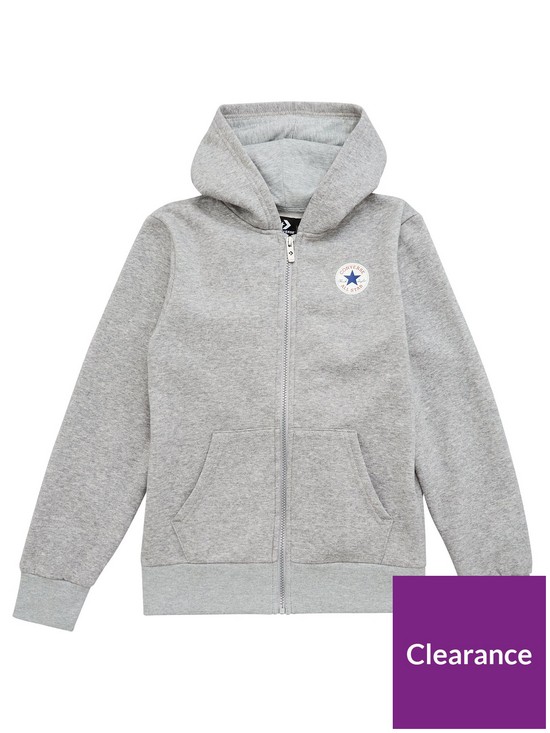 front image of converse-fleece-printed-chuck-patch-full-zip-hoodie-grey