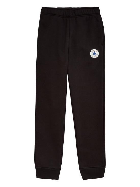 front image of converse-fleece-chuck-taylor-patchnbspjoggers-black