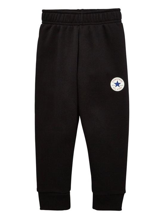front image of converse-fleece-chuck-taylor-patchnbspjoggers-black