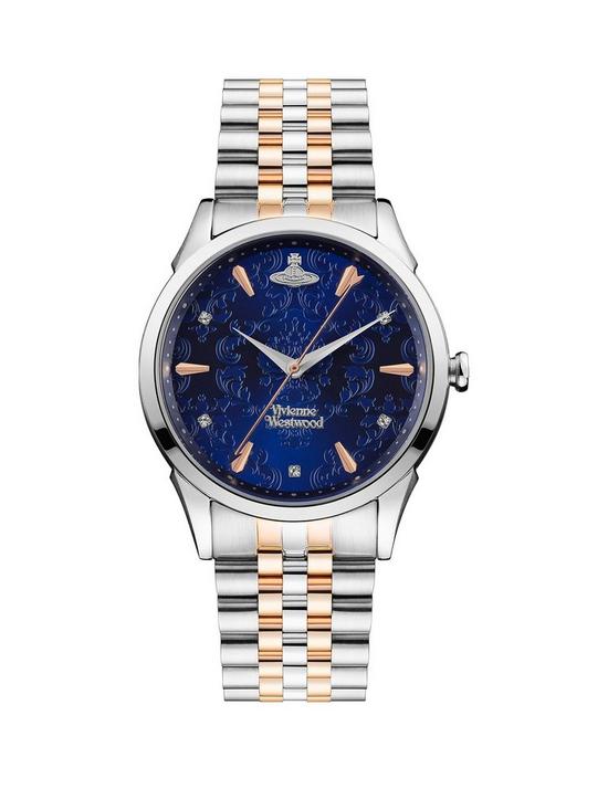 front image of vivienne-westwood-ladiesnbspthe-wallacenbspquartz-watch-with-blue-stone-set-dial-amp-two-tone-stainless-steel-bracelet