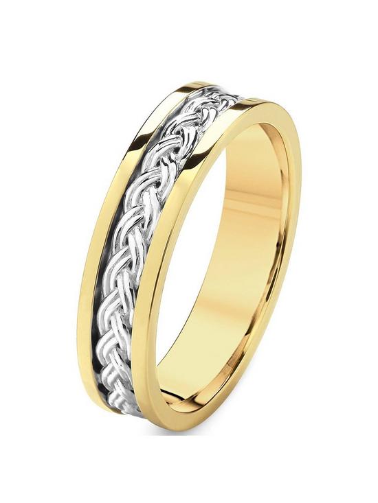 front image of love-gold-9ct-white-gold-and-yellow-gold-pattern-wedding-band-5mm