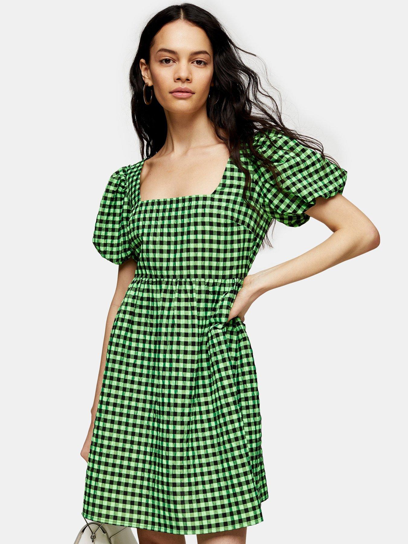 Topshop Gingham Mini Dress - Green 