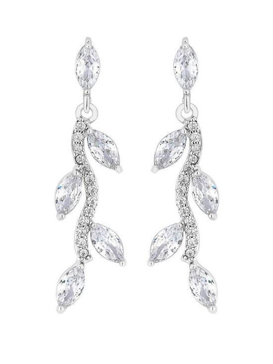 front image of jon-richard-bridal-pave-wave-leaf-drop-earrings