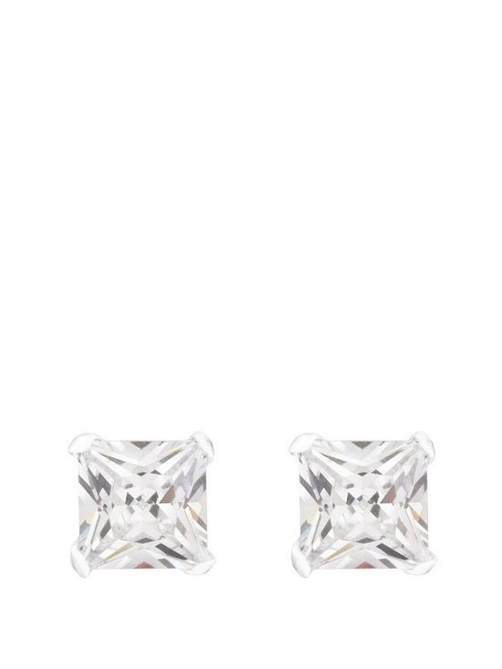 front image of the-love-silver-collection-sterling-silver-5mm-princess-cut-cubic-zirconia-stud-earrings