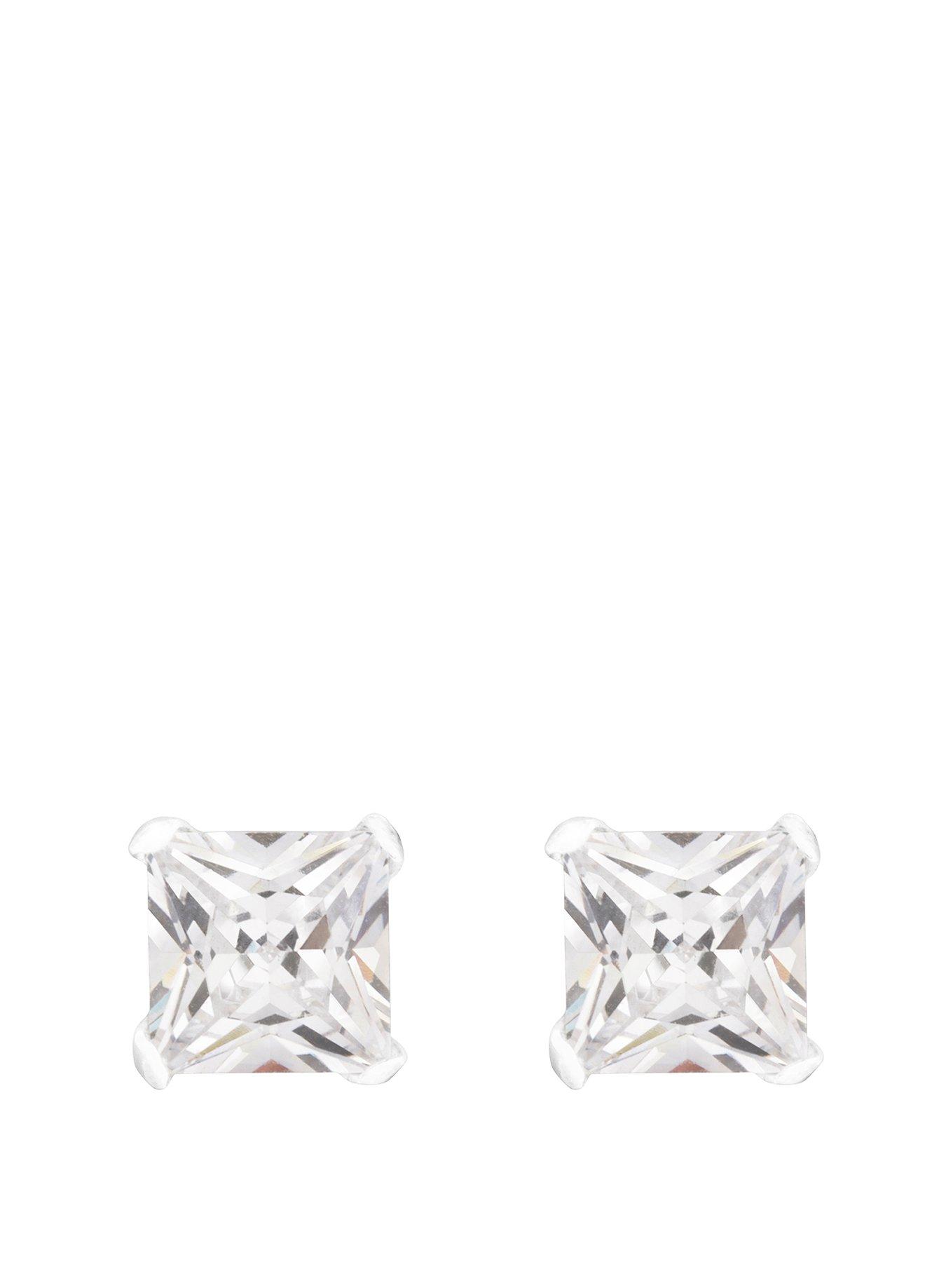 Image 1 of 4 of The Love Collection Sterling Silver 5mm Princess Cut Cubic Zirconia Stud Earrings