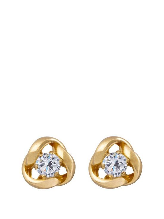 front image of love-gold-9ct-gold-65mm-three-way-knot-studs-with-3mm-cubic-zirconia