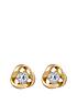  image of love-gold-9ct-gold-65mm-three-way-knot-studs-with-3mm-cubic-zirconia