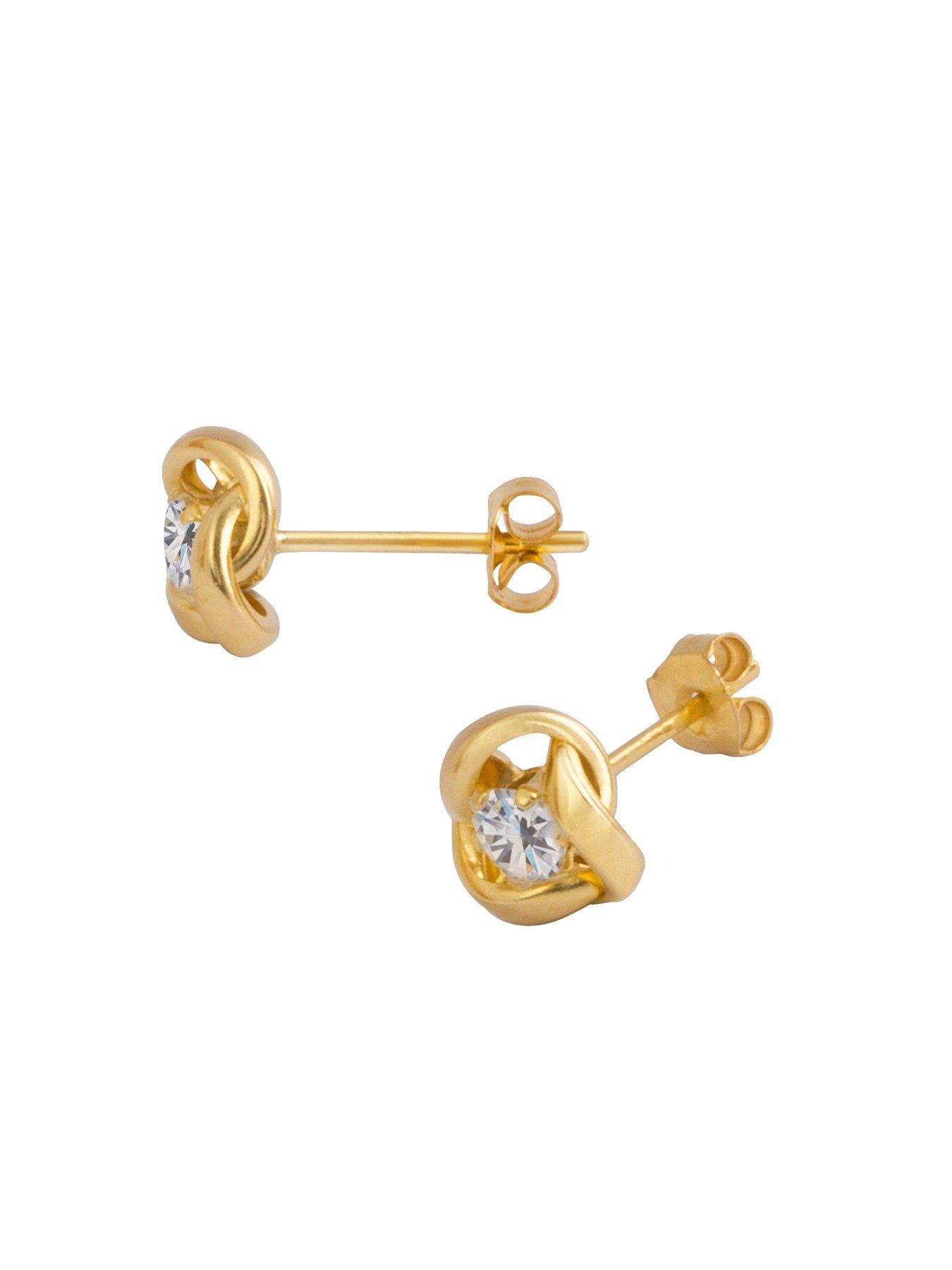 Image 3 of 4 of The Love Collection 9ct Gold 6.5mm three-way knot studs with 3mm Cubic Zirconia