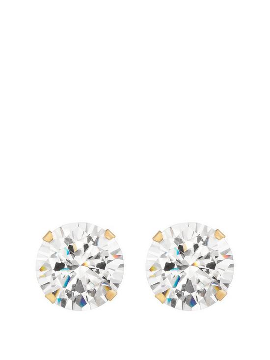 front image of love-gold-9ct-gold-10mm-cubic-zirconia-stud-earrings