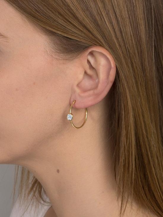stillFront image of the-love-silver-collection-18ct-gold-plated-silver-cubic-zirconia-bezel-creole-hoop-earrings