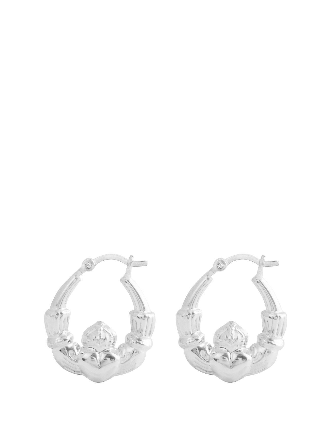 the-love-collection-sterling-silver-thick-claddagh-heart-creole-hoop-earrings