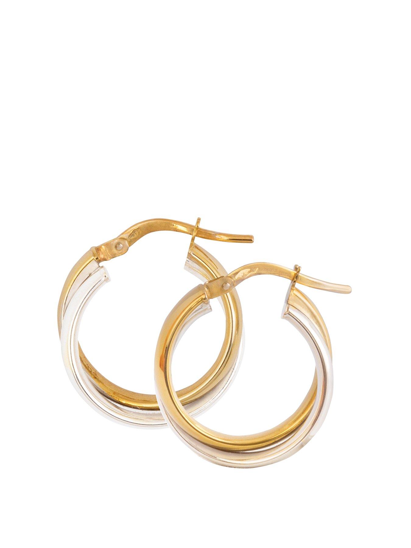 undefined 9ct Gold Two-tone round oval-shaped creole hoop earrings