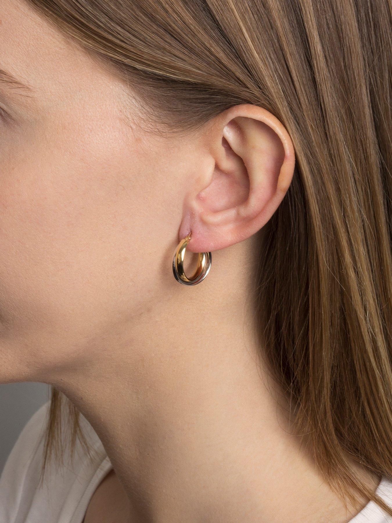  image of the-love-collection-9ct-gold-two-tone-round-oval-shaped-creole-hoop-earrings