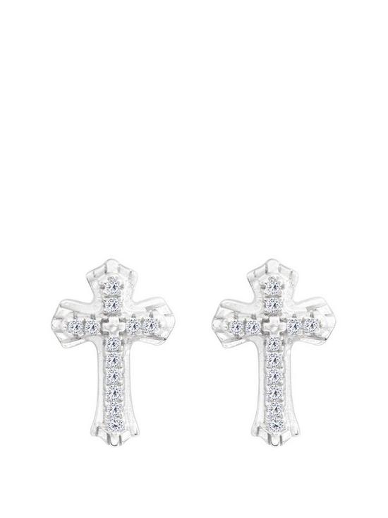 front image of the-love-silver-collection-sterling-silver-pave-cubic-zirconia-club-cross-earrings