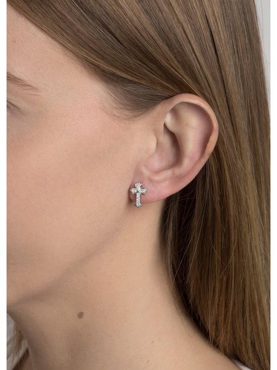 stillFront image of the-love-silver-collection-sterling-silver-pave-cubic-zirconia-club-cross-earrings