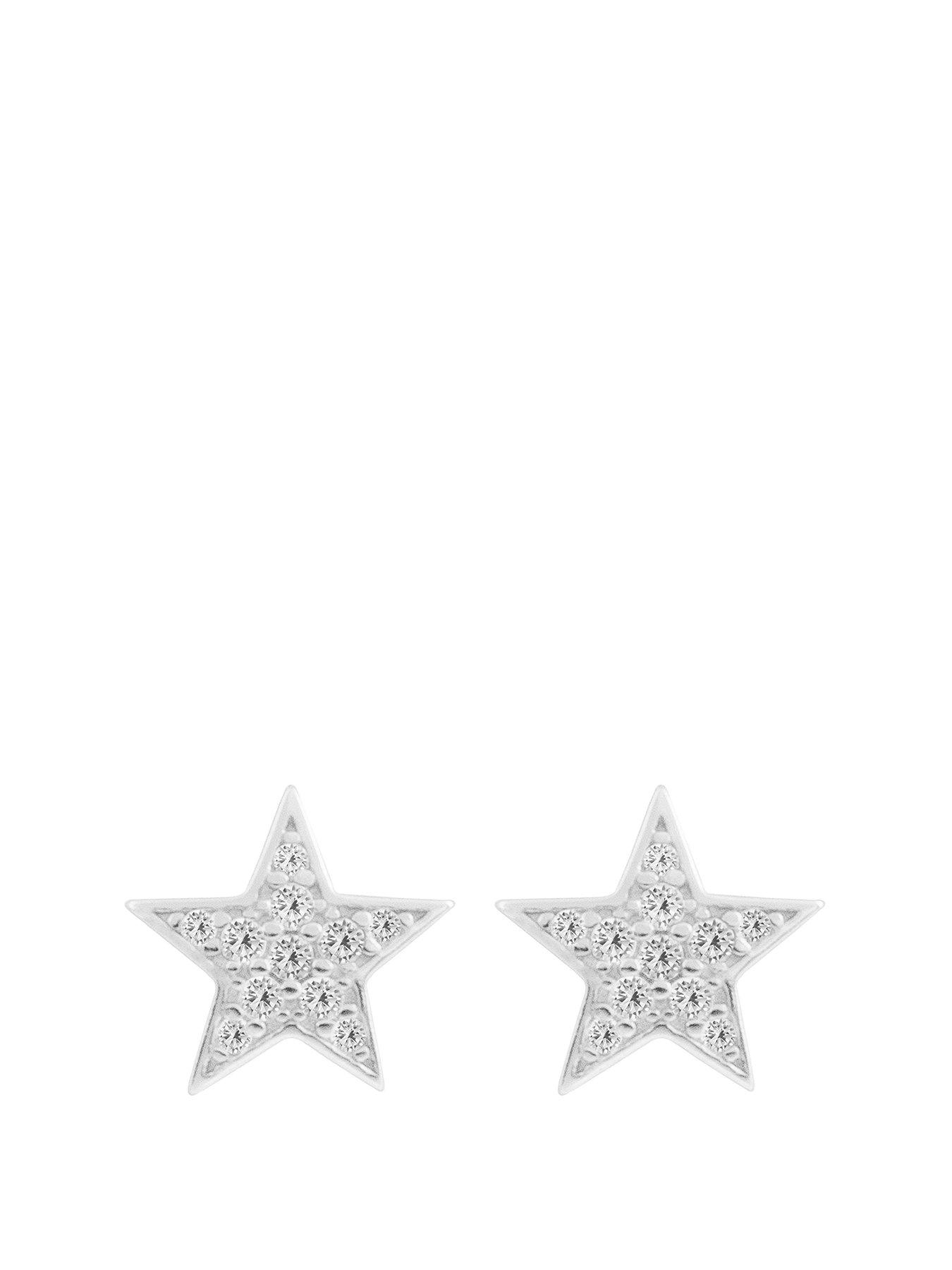 undefined Sterling Silver Pavé Cubic Zirconia star stud earrings