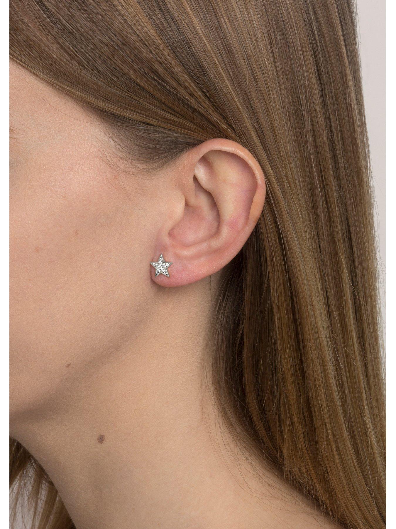  image of the-love-collection-sterling-silver-paveacute-cubic-zirconia-star-stud-earrings