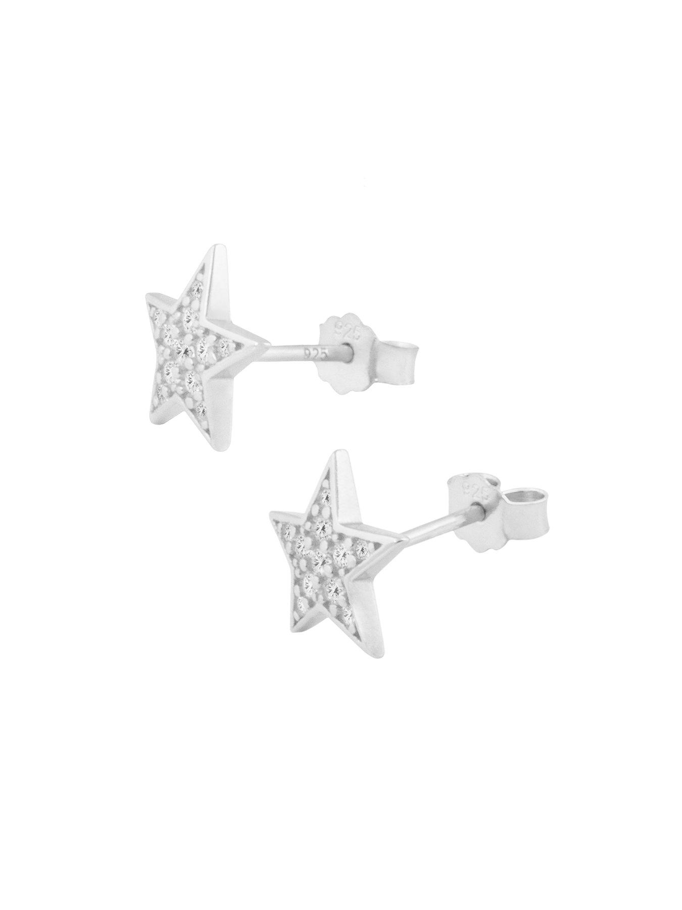  image of the-love-collection-sterling-silver-paveacute-cubic-zirconia-star-stud-earrings