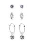 image of simply-silver-pack-of-three-marquise-stud-and-charmed-hoop-earrings