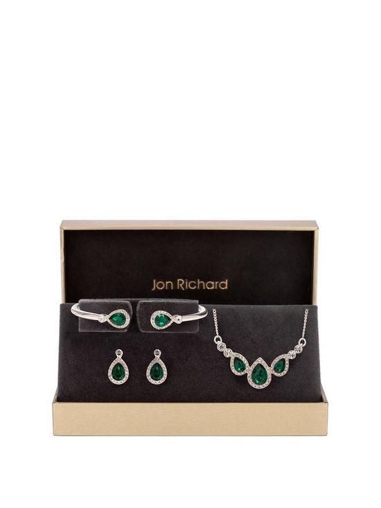 front image of jon-richard-emerald-pear-trio-jewellery-set