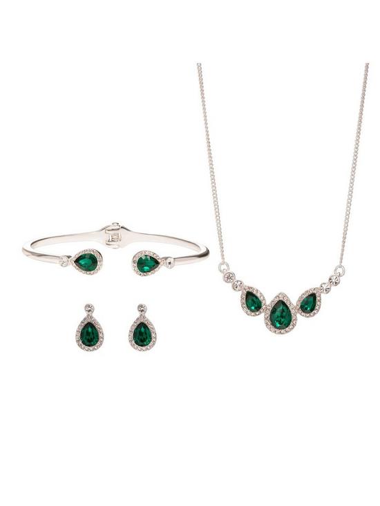 stillFront image of jon-richard-emerald-pear-trio-jewellery-set