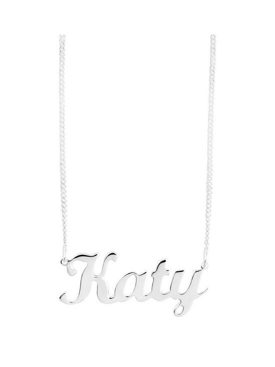 front image of the-love-silver-collection-sterling-silver-personalised-script-name-necklace-on-adjustable-curb-chain