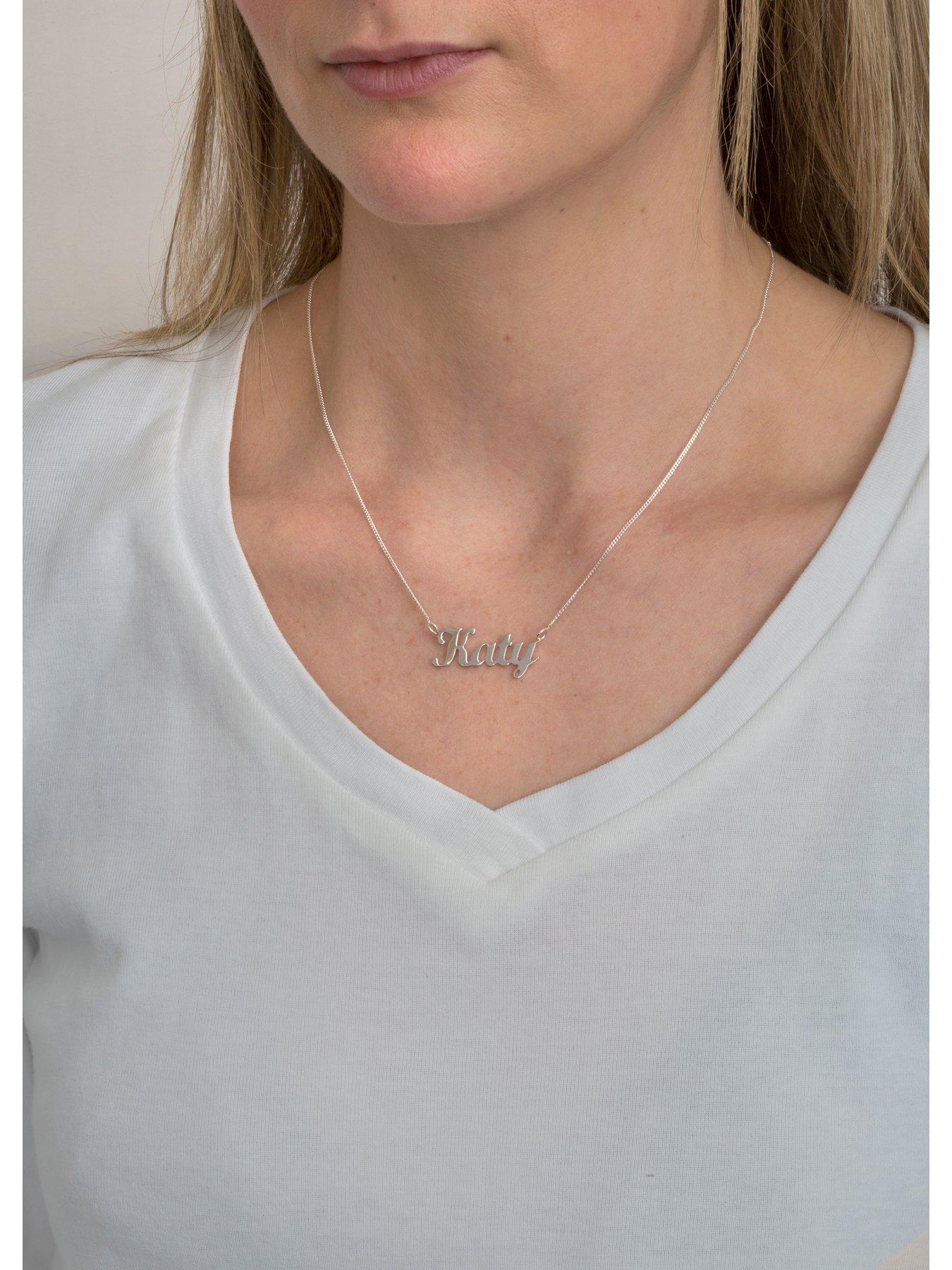 Image 2 of 4 of The Love Collection Sterling Silver Personalised Script Name Necklace on Adjustable Curb Chain
