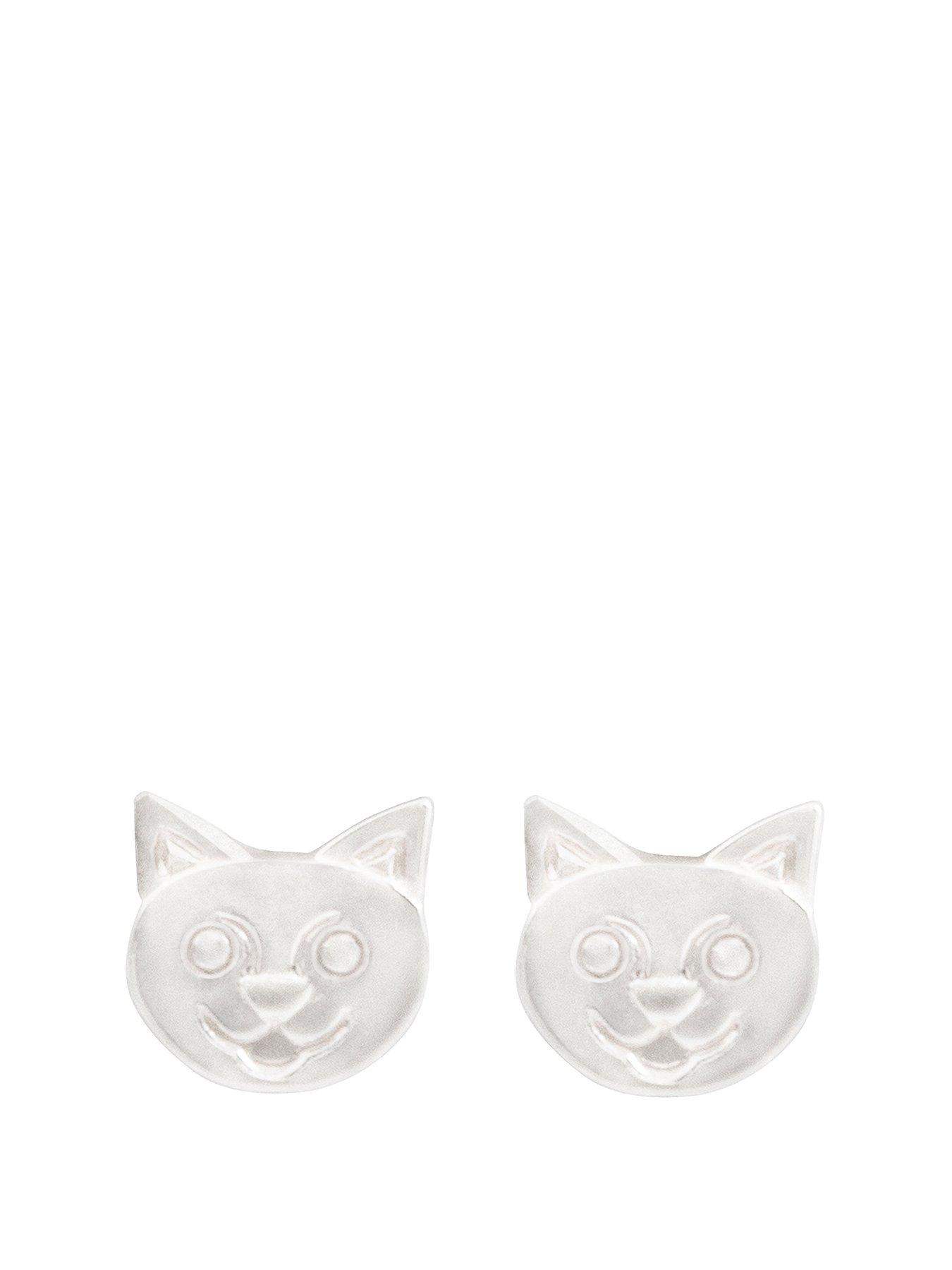the-love-collection-sterling-silver-cat-face-stud-earrings