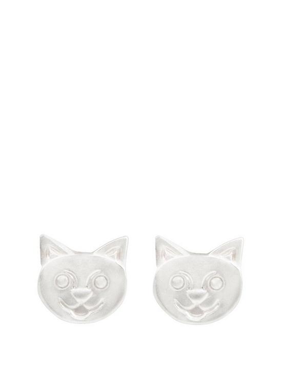 front image of the-love-silver-collection-sterling-silver-cat-face-stud-earrings