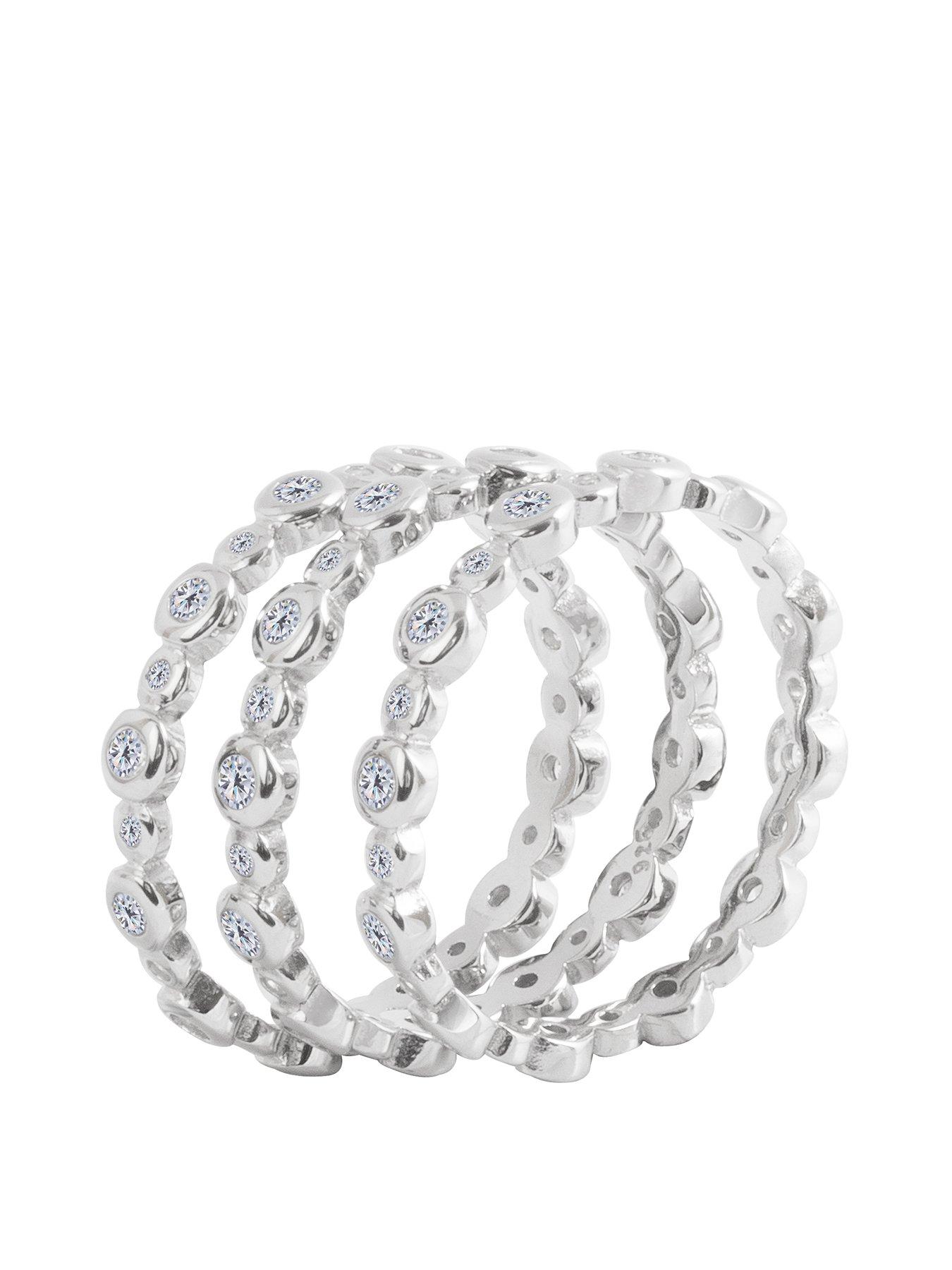undefined Sterling Silver Bubble Cubic Zirconia Set of 3 Stacking Rings