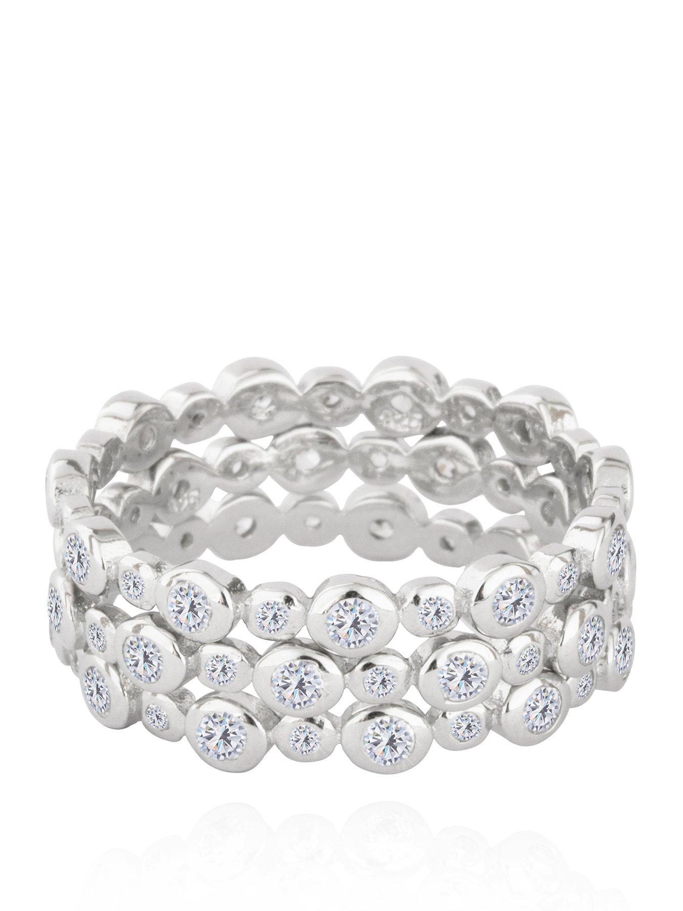 The Love Collection Sterling Silver Bubble Cubic Zirconia Set of 3 Stacking Rings
