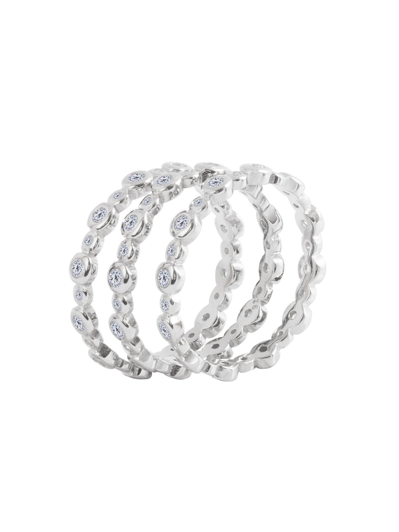  image of the-love-collection-sterling-silver-bubble-cubic-zirconia-set-of-3-stacking-rings