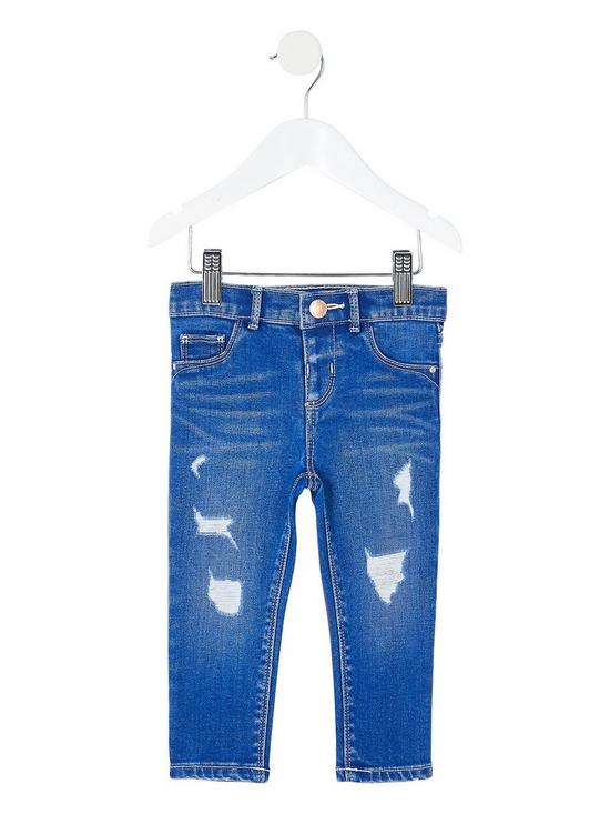 front image of river-island-mini-mini-girls-ripped-molly-skinny-jeans-blue