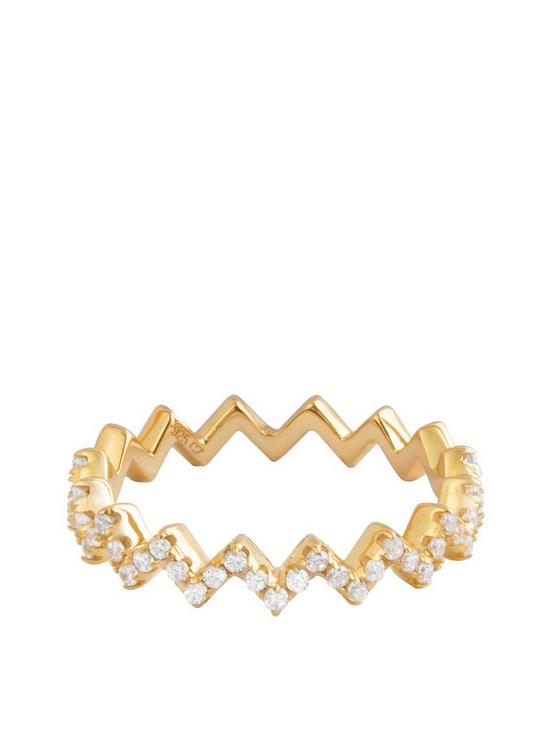 stillFront image of the-love-silver-collection-18ct-gold-plated-silver-cubic-zirconia-zig-zag-ring