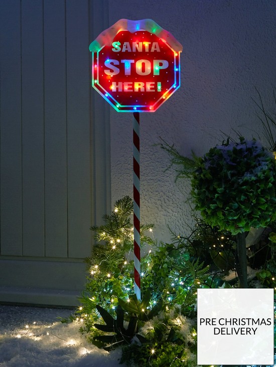 front image of festive-indooroutdoornbsp110nbspcm-santa-stop-herenbspsign-with-multi-coloured-lights